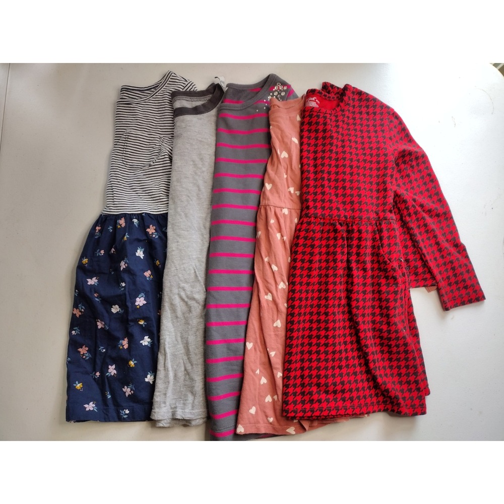 Lot 5 Girls Long Sleeve Dresses Size 5T Floral Heart